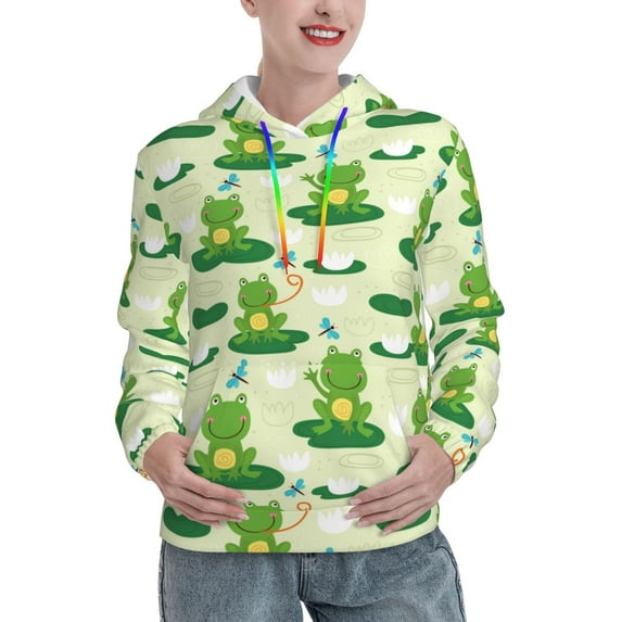 Kdxio Cute Frog1 Print Womens Oversized Hoodies Sweatshirts Hooded Pullover Tops Sweaters Casual-Small