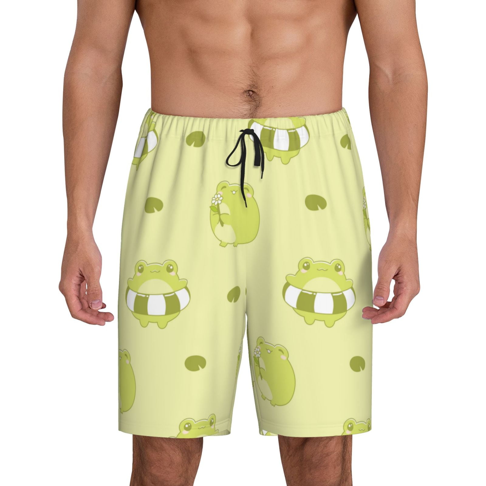 Kdxio Cute Frog3 Print Mens Sleep Shorts Bottoms Soft Comfy Pajama Wear