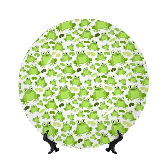 Kdxio Cute Frogs Bone China Decorative Plate Ceramic Decorative Plate for Home Office Wall Stand Decorative Plates for Home Bedroom-10in