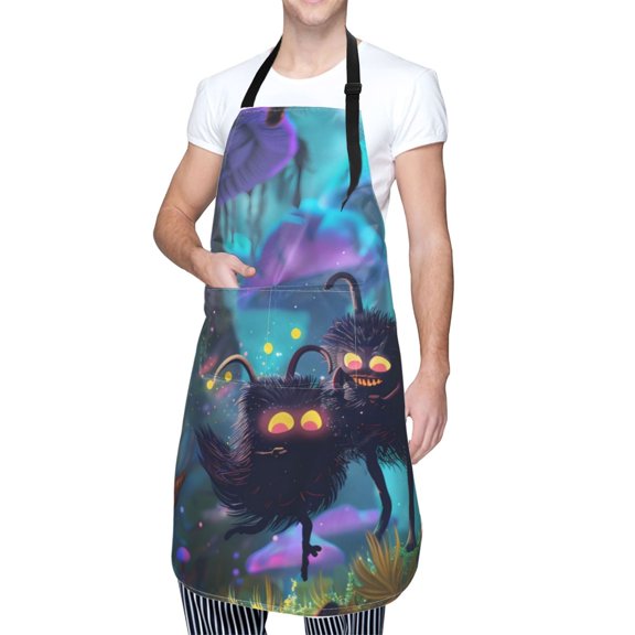 Kdxio Cute Fuzzy Fantasy Creatures Apron with Pockets Adjustable Kitchen Aprons for Men Women Waterproof Aprons for Cooking,Drawing,Crafting, Baking Household Cleaning