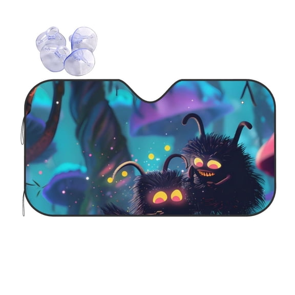 Kdxio Cute Fuzzy Fantasy Creatures Print Front Windshield Sun Shade,Folding Auto Sunshade for Car Truck SUV-Small