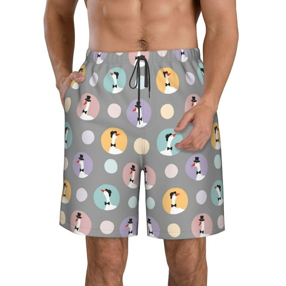 Kdxio Cute Geese Pattern Mens Casual Shorts - Drawstring Summer Beach Sports Shorts for Men