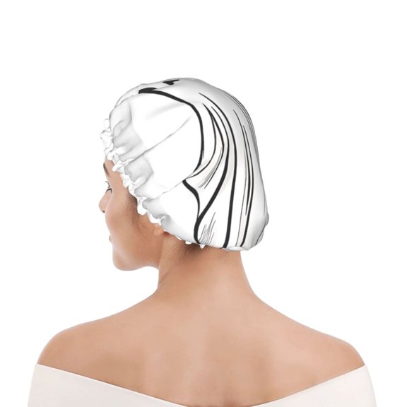 Kdxio Cute Ghost Simple Drawing Print Shower Cap for Women,Elastic and Reusable,Double Waterproof Layers Bathing Hat