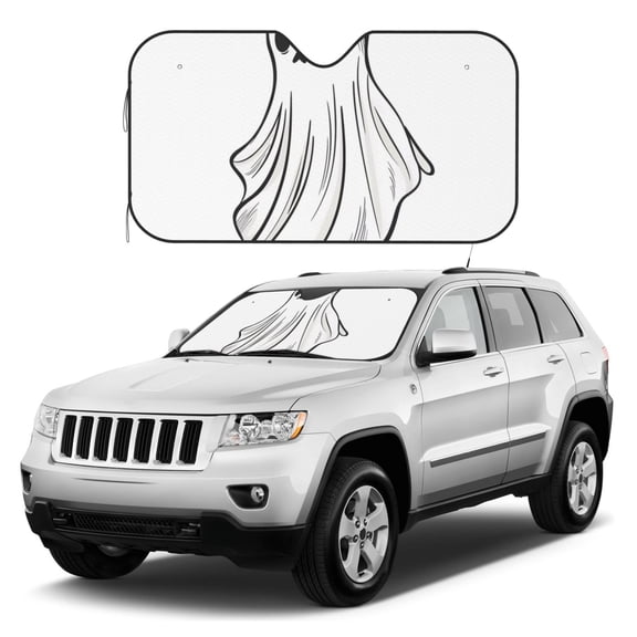 Kdxio Cute Ghost Simple Drawing Print Windshield Sun Shade, Foldable Sun Blocker for Car,Truck,SUV Automotive Interior Sun Protection,Reflective Shade for Front Windshield(Small)
