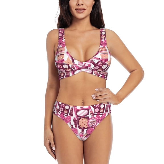 Kdxio Cute Girl Print Women's 2 Piece High Waisted Wrap Spaghetti Strap Summer Swimsuit Bikini Set-Medium