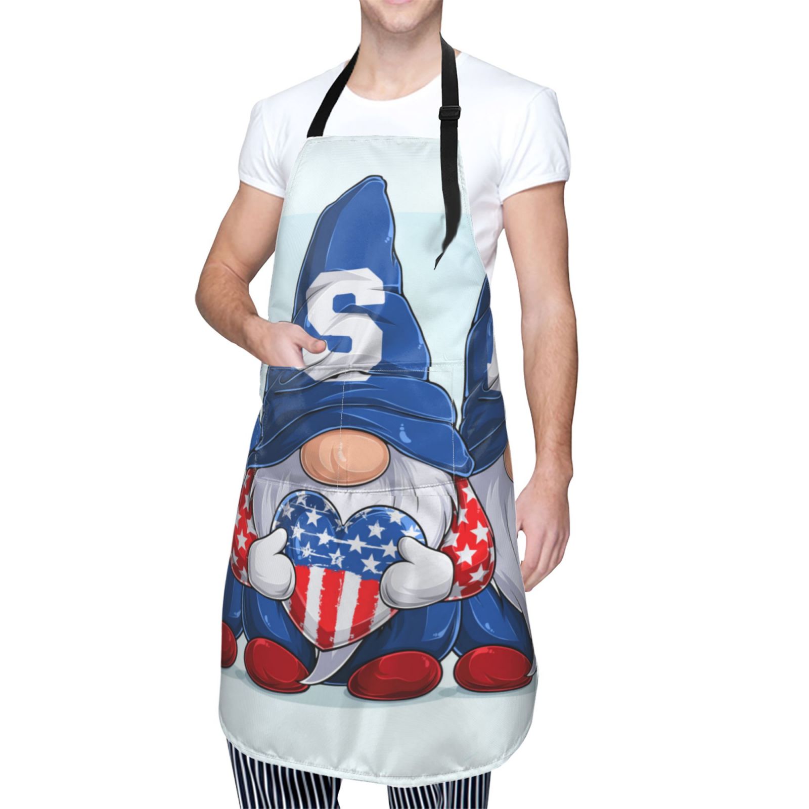 Kdxio Cute Gnomes in USA Apron with Pockets Adjustable Kitchen Aprons for Men Women Waterproof Aprons for Cooking,Drawing,Crafting, Baking Household Cleaning