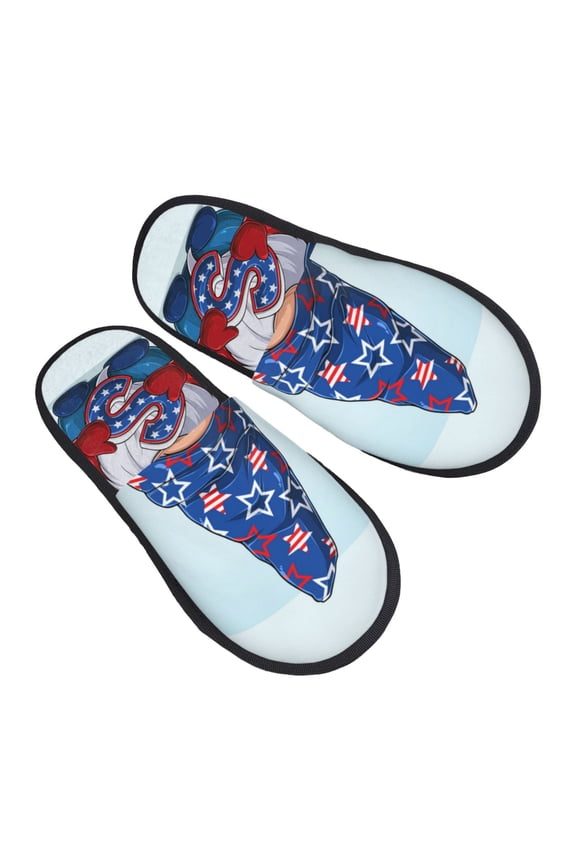 Cute Gnomes in USA1 Pattern Slippers for Women Memory Foam Fuzzy House Slippers Bedroom Non-slip Warm Womens Slippers