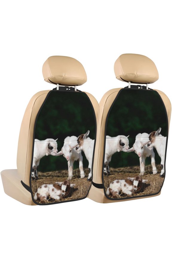 Cute Goat Baby Print 2 Pack Car Kick Mat Seat Cover Back Protector Mat with Pockets for Organizer Backseat Protector and Storage Anti Kick Pad for Vehicles