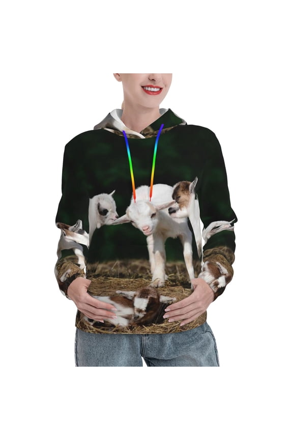 Cute Goat Baby Print Womens Oversized Hoodies Sweatshirts Hooded Pullover Tops Sweaters Casual-XX-Large