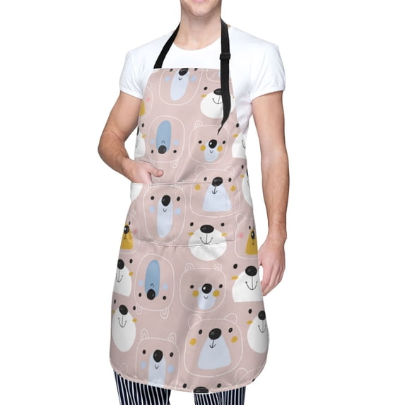 Kdxio Cute Hand Drawn Bear Apron with Pockets Adjustable Kitchen Aprons for Men Women Waterproof Aprons for Cooking,Drawing,Crafting, Baking Household Cleaning