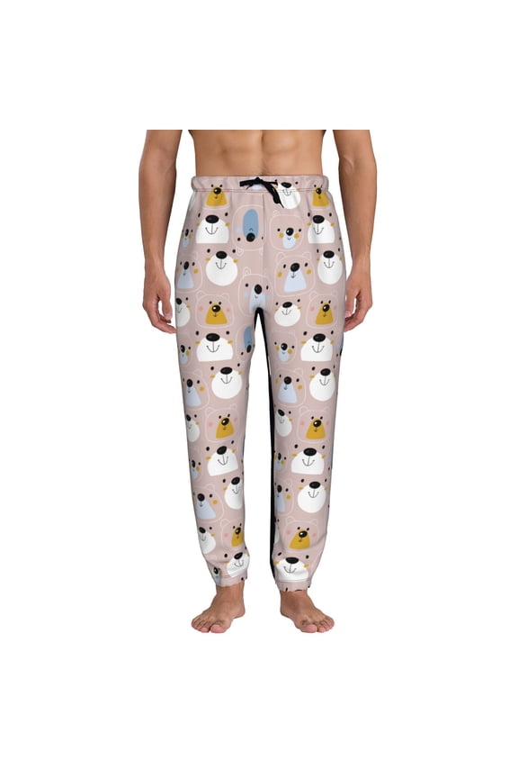 Cute Hand Drawn Bear Pattern Joggers,Sweatpants for Men with Pockets-Small