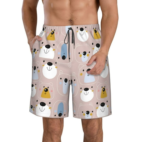 Kdxio Cute Hand Drawn Bear Pattern Mens Casual Shorts - Drawstring Summer Beach Sports Shorts for Men