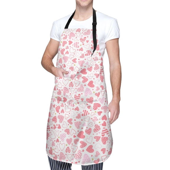 Kdxio Cute Hand Drawn Hearts Apron with Pockets Adjustable Kitchen Aprons for Men Women Waterproof Aprons for Cooking,Drawing,Crafting, Baking Household Cleaning
