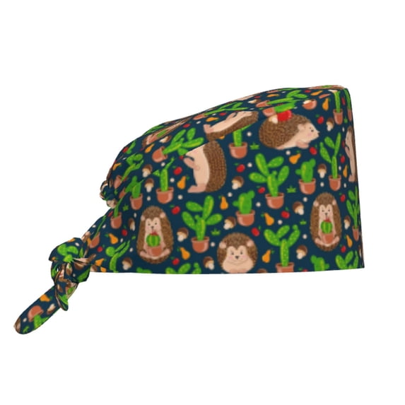 Kdxio Cute Hedgehogs Cactus Blue Pattern Turban Hat for Women Men Comfortable Adjustable Cleaning Working Cap with Sweatband