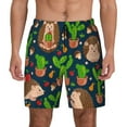 thumbnail image 1 of Kdxio Cute Hedgehogs Cactus Blue Print Men'S Swim Trunks With Compression Liner 7 Inch Inseam Quick Dry Swim Shorts, 1 of 7