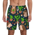 thumbnail image 1 of Kdxio Cute Hedgehogs Cactus Blue Print Men'S Swim Trunks With Compression Liner 7 Inch Inseam Quick Dry Swim Shorts, 1 of 7