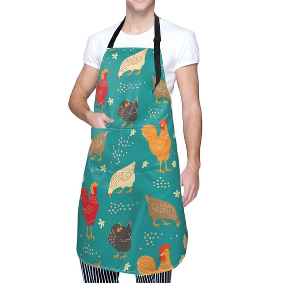 Kdxio Cute Hens And Rooster Apron with Pockets Adjustable Kitchen Aprons for Men Women Waterproof Aprons for Cooking,Drawing,Crafting, Baking Household Cleaning
