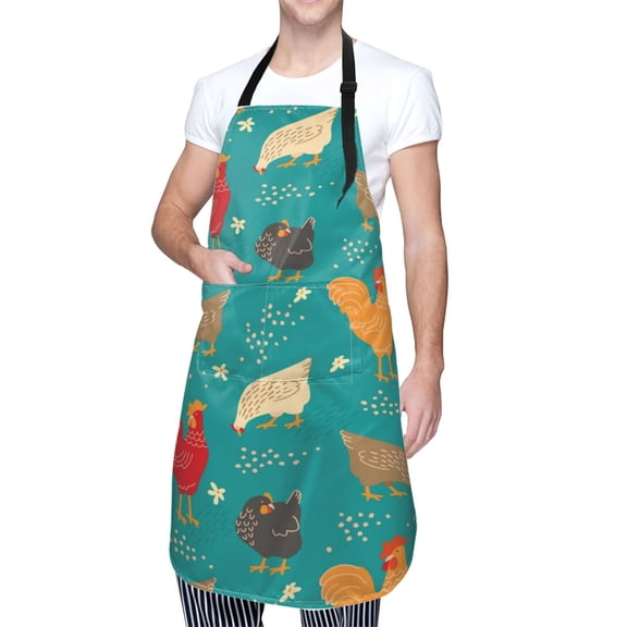 Kdxio Cute Hens And Rooster Apron with Pockets Adjustable Kitchen Aprons for Men Women Waterproof Aprons for Cooking,Drawing,Crafting, Baking Household Cleaning