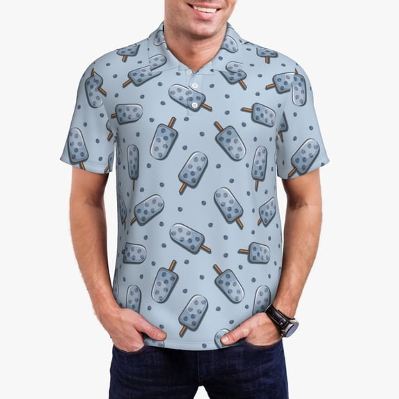 Kdxio Cute Ice Cream Print Men's Short Sleeve Polo Shirt,Midweight Men's Shirt
