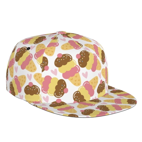Kdxio Cute Ice Cream Print Snapback Hat for Men Women,Adjustable Baseball Cap