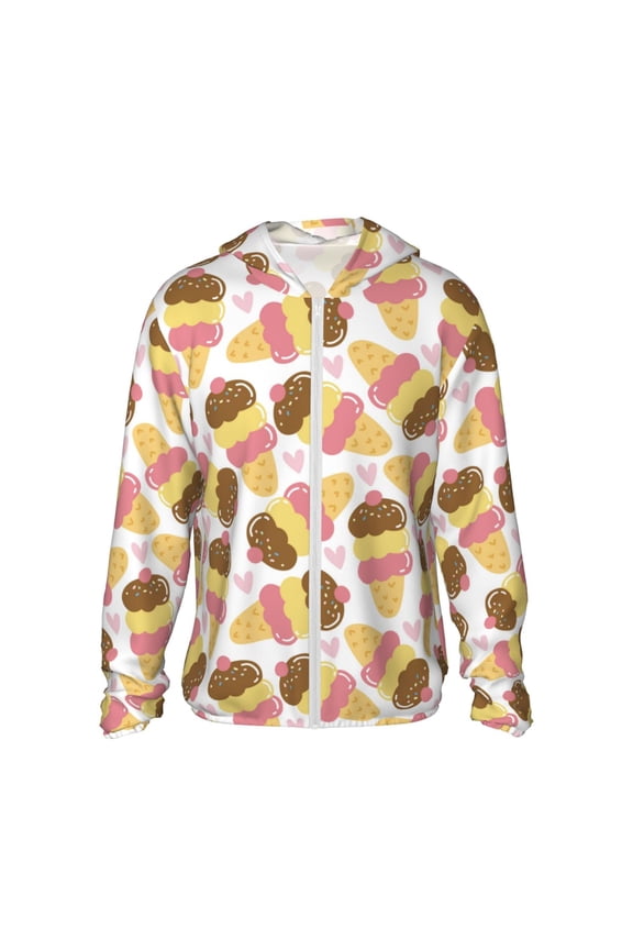 Cute Ice Cream Print Women Men Sun Protection UPF 50+ Jackets Zip Up Long Sleeve Hoodie Hiking Lightweight with Pockets