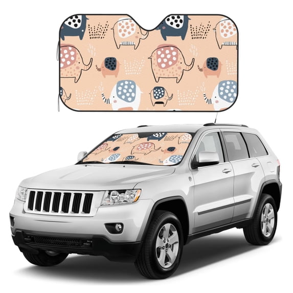 Kdxio Cute Ink Drawn Elephants Print Windshield Sun Shade, Foldable Sun Blocker for Car,Truck,SUV Automotive Interior Sun Protection,Reflective Shade for Front Windshield(Medium)