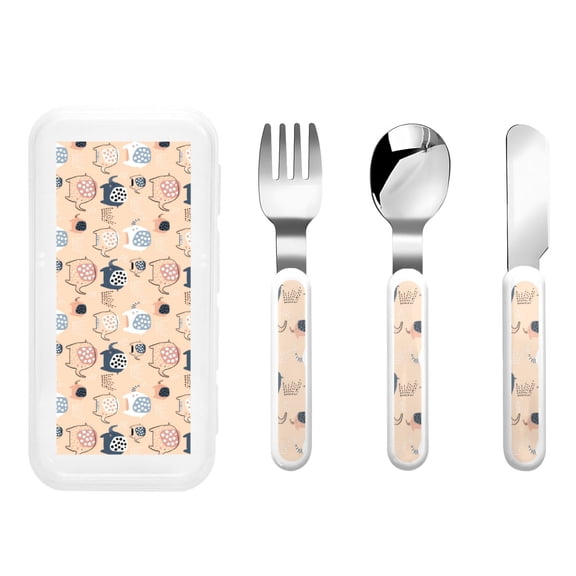 Kdxio Cute Ink Drawn Elephants Toddler Utensils Set - Kids Silverware Set, Set Kids Utensils Set with Case for Preschooler Children