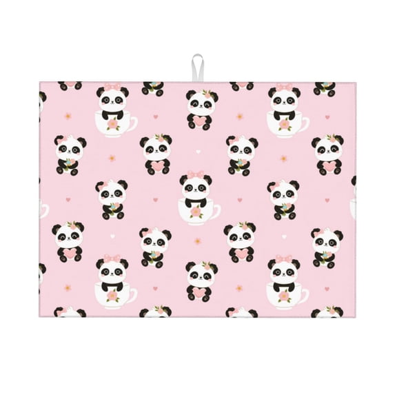 Kdxio Cute Kawaii Panda for Dish Drying Mat,24*18 inch Absorbent Dish Drainer Kitchen Counter,Large Size Dish Drying Pad for Countertops,Draining Racks