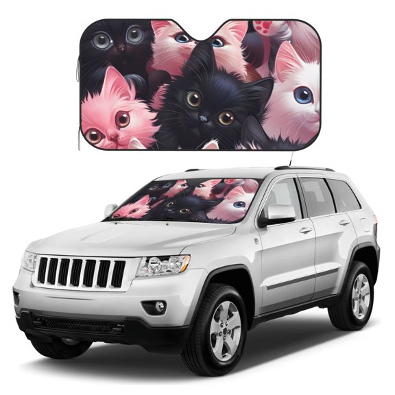 Kdxio Cute Kittens Group Portrait Print Windshield Sun Shade, Foldable Sun Blocker for Car,Truck,SUV Automotive Interior Sun Protection,Reflective Shade for Front Windshield(Small)