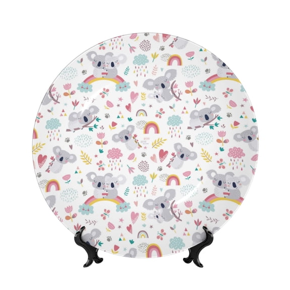 Kdxio Cute Koala Bone China Decorative Plate Ceramic Decorative Plate for Home Office Wall Stand Decorative Plates for Home Bedroom-8in