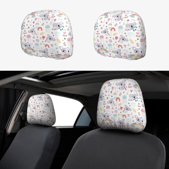 Kdxio Cute Koala Pattern Print 2 Piece Car Head Rest Covers Set Auto Front/Rear Seats Headrest Cover Universal Fit Most Cars,Sedan, SUV