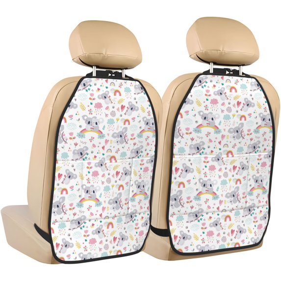 Kdxio Cute Koala Print 2 Pack Car Kick Mat Seat Cover Back Protector Mat with Pockets for Organizer Backseat Protector and Storage Anti Kick Pad for Vehicles