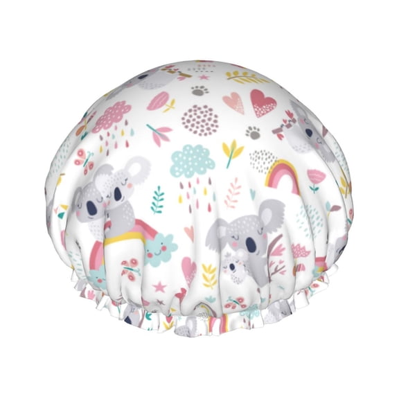Kdxio Cute Koala Print Shower Cap for Women,Elastic and Reusable,Double Waterproof Layers Bathing Hat