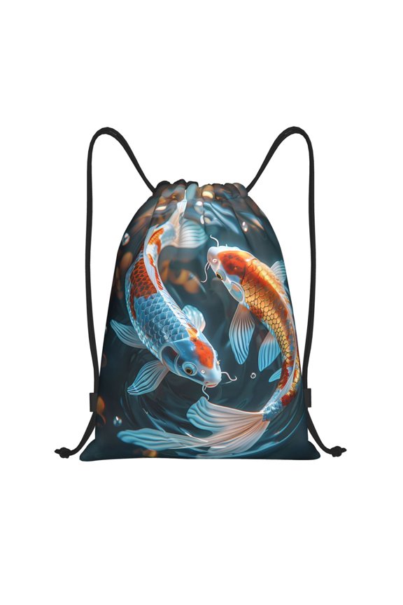 Cute Koi Fish Serenity Print Drawstring Backpack Bag,Waterproof Draw String Back Sack, Gym Drawstring Bags Swim Bag For Unisex
