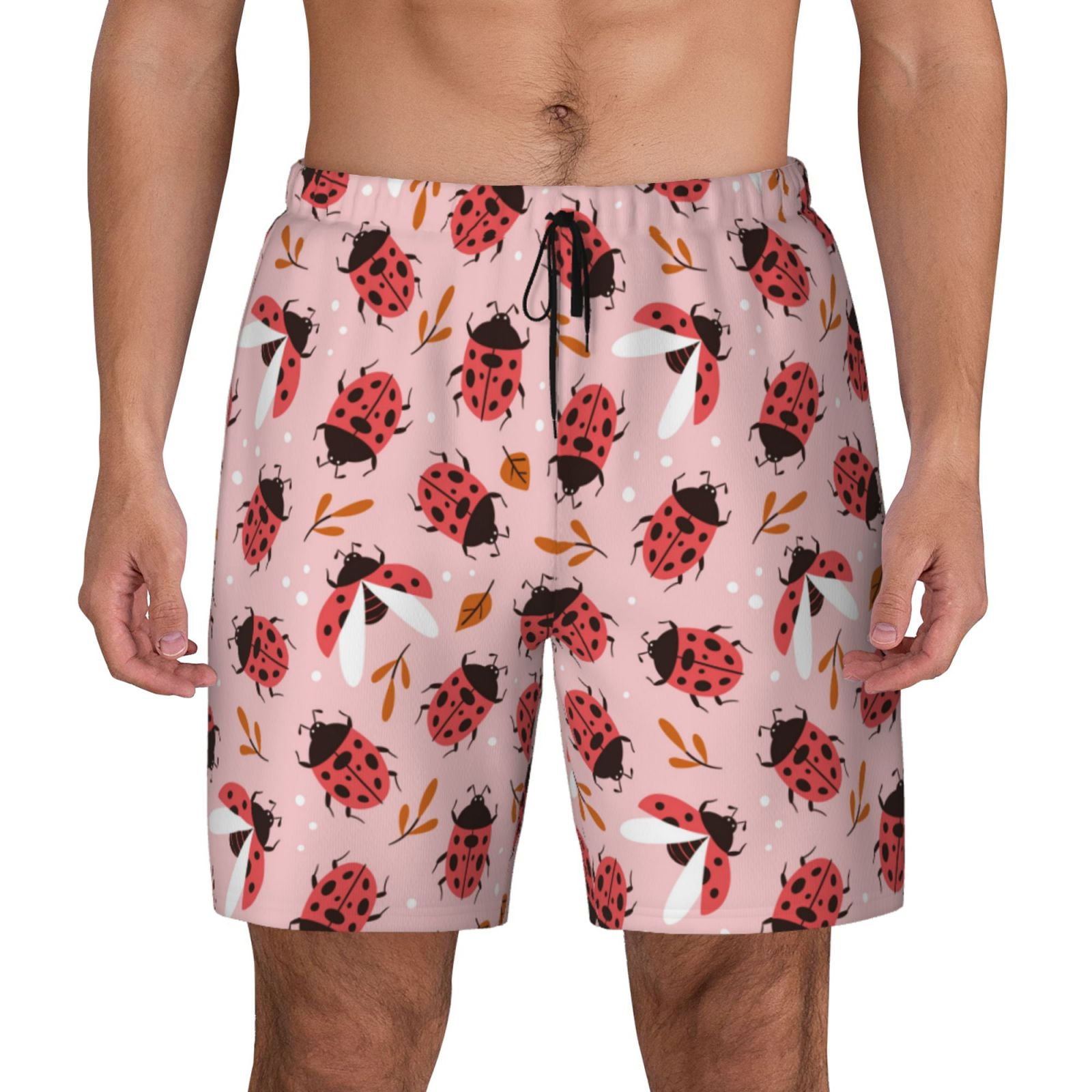 Kdxio Cute Ladybugs 1 Print Men's Swim Trunks with Compression Liner 7
