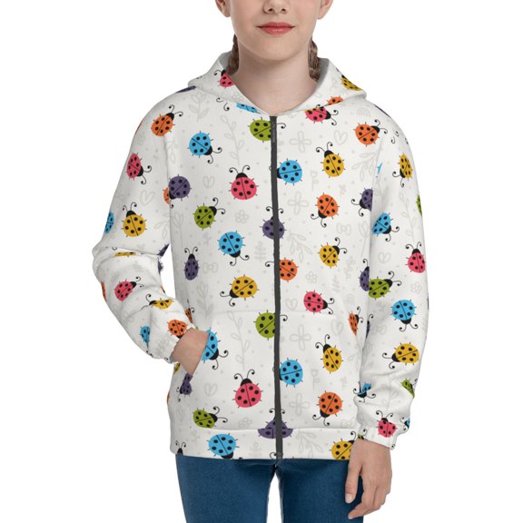 Kdxio Cute Ladybugs Pattern Kids Boys Girls Zip Up Hoodie 3D Printed Hooded Sweatshirt Hoody Coat with Pocket 7-12 Y-Medium