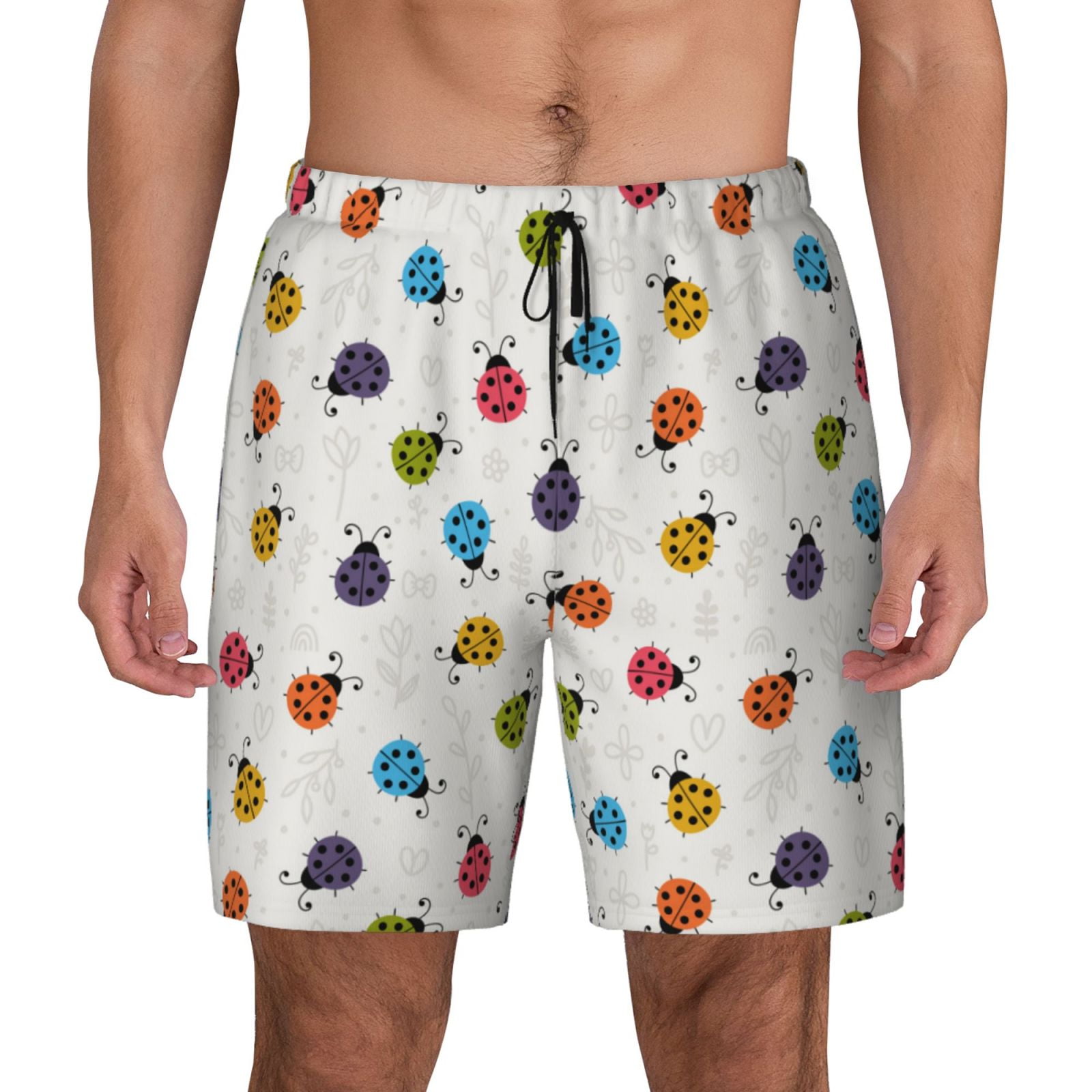 Kdxio Cute Ladybugs Print Men's Swim Trunks with Compression Liner 7