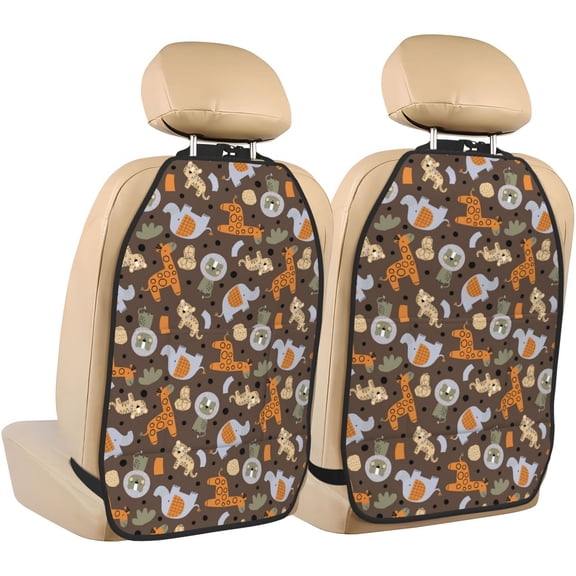 Kdxio Cute Lion Tiger Print 2 Pack Car Kick Mat Seat Cover Back Protector Mat with Pockets for Organizer Backseat Protector and Storage Anti Kick Pad for Vehicles