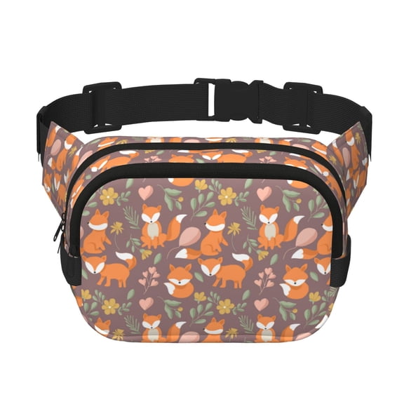 Kdxio Cute Little Fox Crossbody Double Layer Waist Bag Belt Bag for Unisex Fanny Pack Fashion Waist Packs for Hiking Running Shopping Traveling