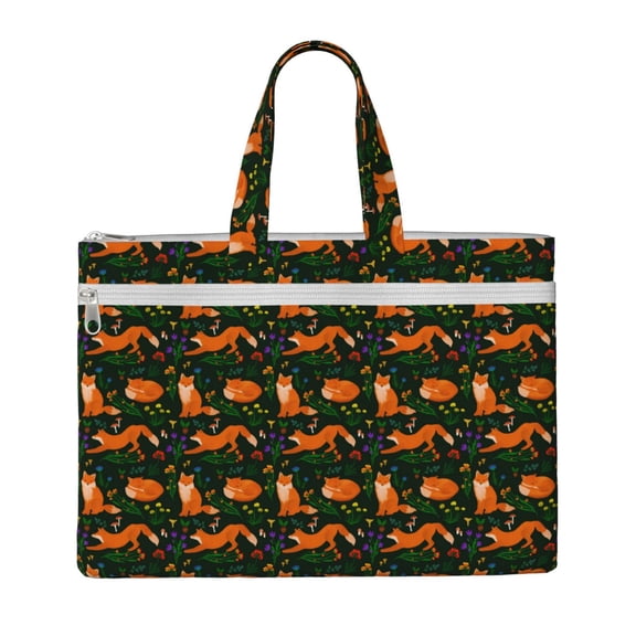 Kdxio Cute Little Foxes File Tote Document Bag Business Briefcase Bag Document Organizer Tote Briefcase for Letter A4 Files Business Teacher Office Bag