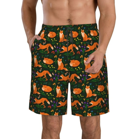 Kdxio Cute Little Foxes Pattern Mens Casual Shorts - Drawstring Summer Beach Sports Shorts for Men