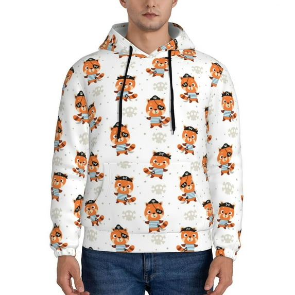 Kdxio Cute Little Pirate Red Panda Print Mens Casual Hooded Collar Drawstring Hoodies Pullover Sweatshirts Casual Long Sleeve Shirts-Medium