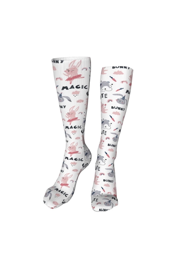 Cute Magic Bunny Funny Silky Novelty Funky Long Knee High Socks Soft 3D Print Cosplay Crazy Stockings for Men Women