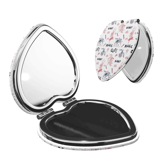 Kdxio Cute Magic Bunny Pocket Mirror, 1X/2X Travel Makeup Mirror 2-Sided Folding Small Mirror Portable Double-Sided Magnifying Cosmetic Mirror for Gift-Heart Shape