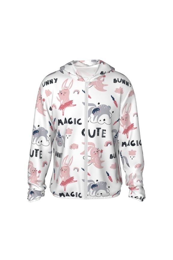 Cute Magic Bunny Print Women Men Sun Protection UPF 50+ Jackets Zip Up Long Sleeve Hoodie Hiking Lightweight with Pockets