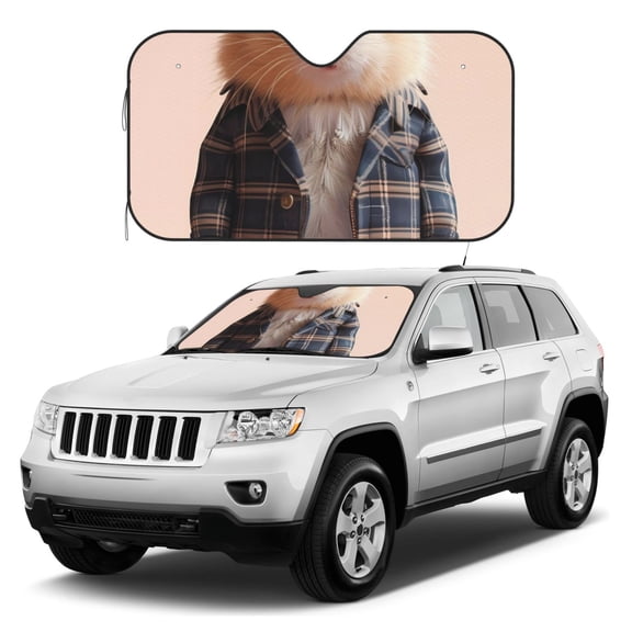 Kdxio Cute Mouse In Glasses Print Windshield Sun Shade, Foldable Sun Blocker for Car,Truck,SUV Automotive Interior Sun Protection,Reflective Shade for Front Windshield(Medium)
