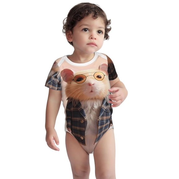 Kdxio Cute Mouse In Glasses Pattern Unisex Baby Cotton Short Sleeve Bodysuits-18 Months