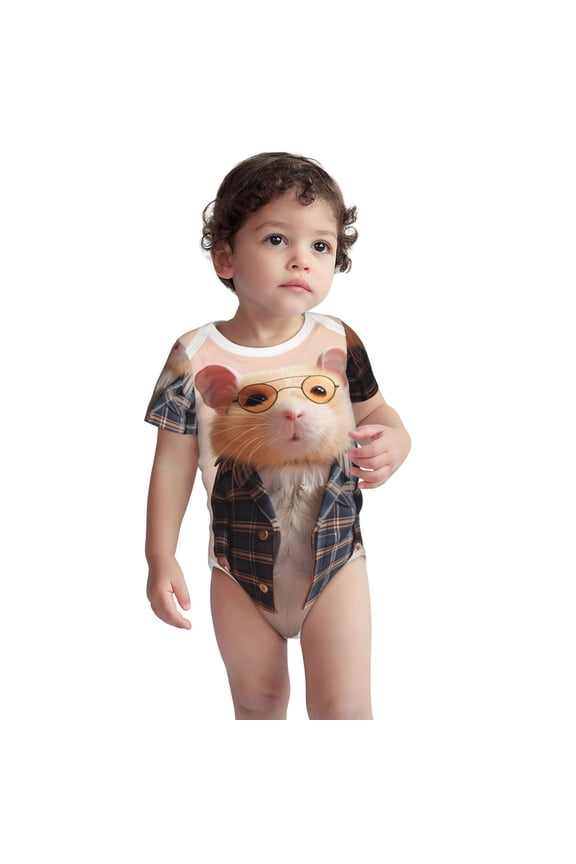 Cute Mouse In Glasses Pattern Unisex Baby Cotton Short Sleeve Bodysuits-6 Months