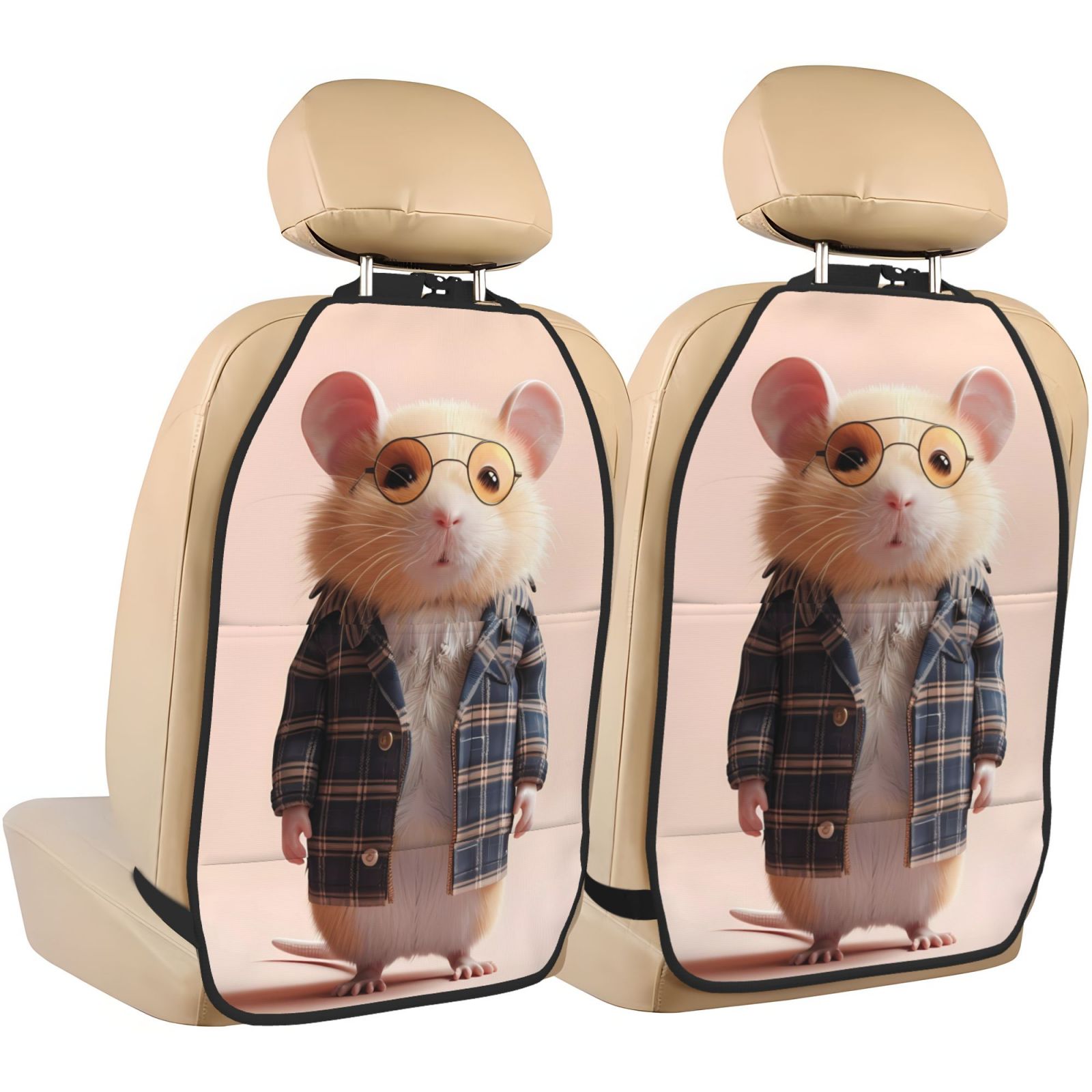 Kdxio Cute Mouse In Glasses Print 2 Pack Car Kick Mat Seat Cover Back Protector Mat with Pockets for Organizer Backseat Protector and Storage Anti Kick Pad for Vehicles