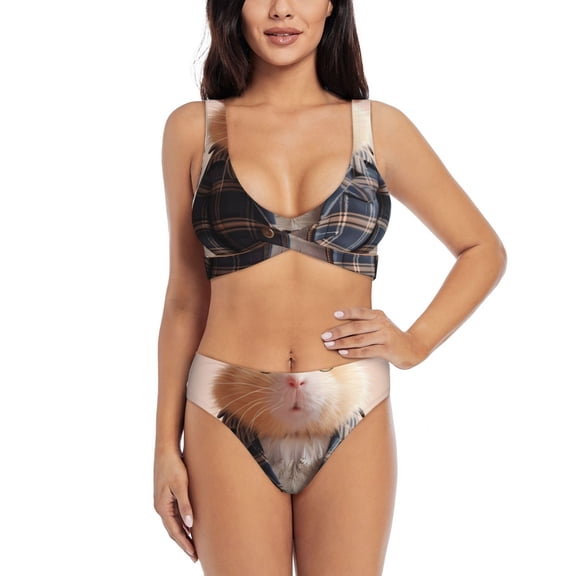Kdxio Cute Mouse In Glasses Print Women's 2 Piece High Waisted Wrap Spaghetti Strap Summer Swimsuit Bikini Set-Small
